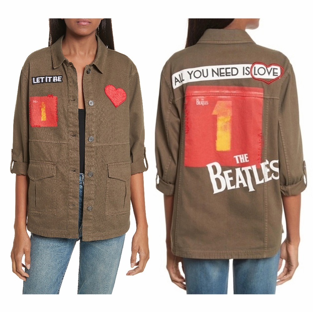 Alice + Olivia The Beatles Charline Patch Army Jacket Military Olive Green S